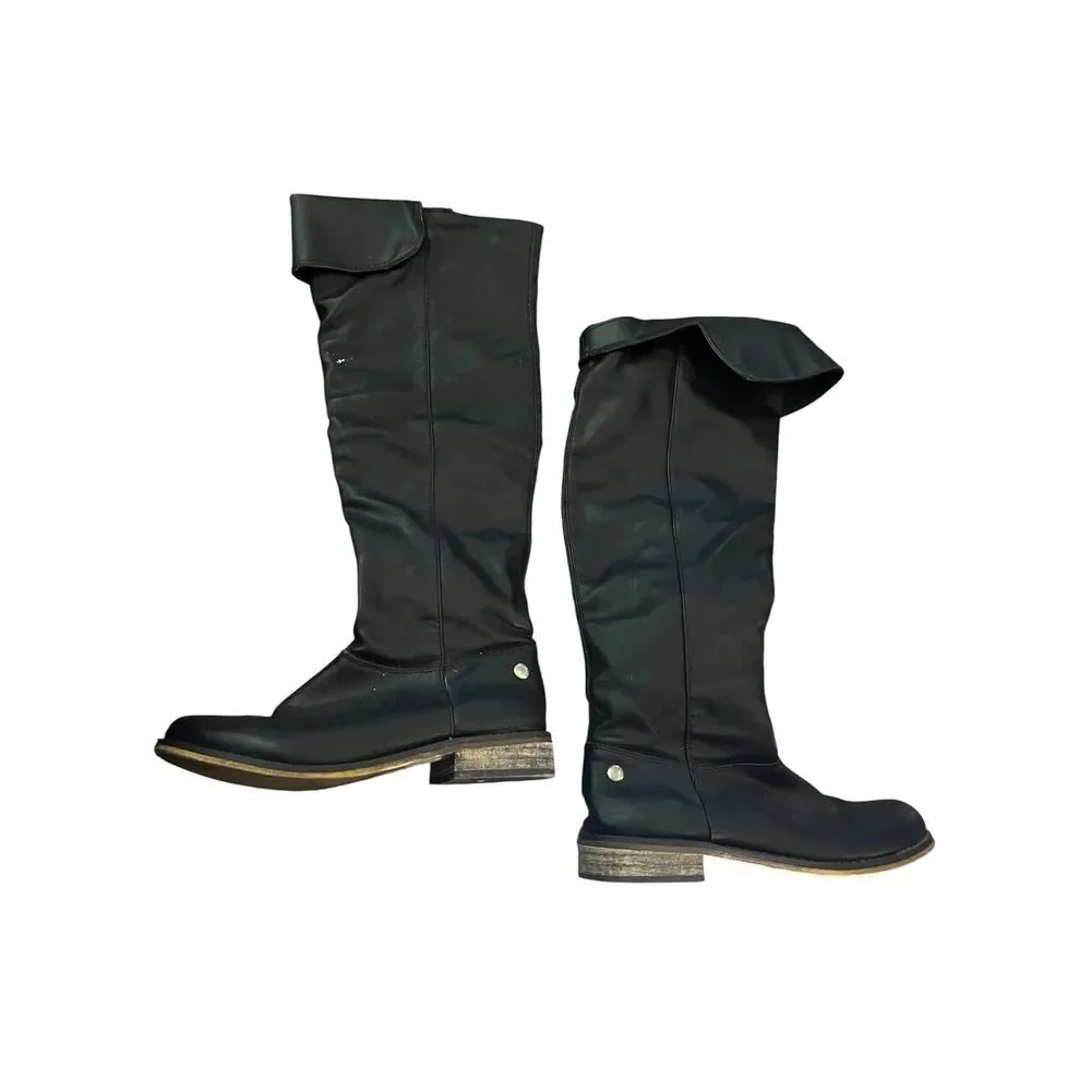 Breckelle’s Over The Knee Boots Foldover Riding Faux Leather Black 7
